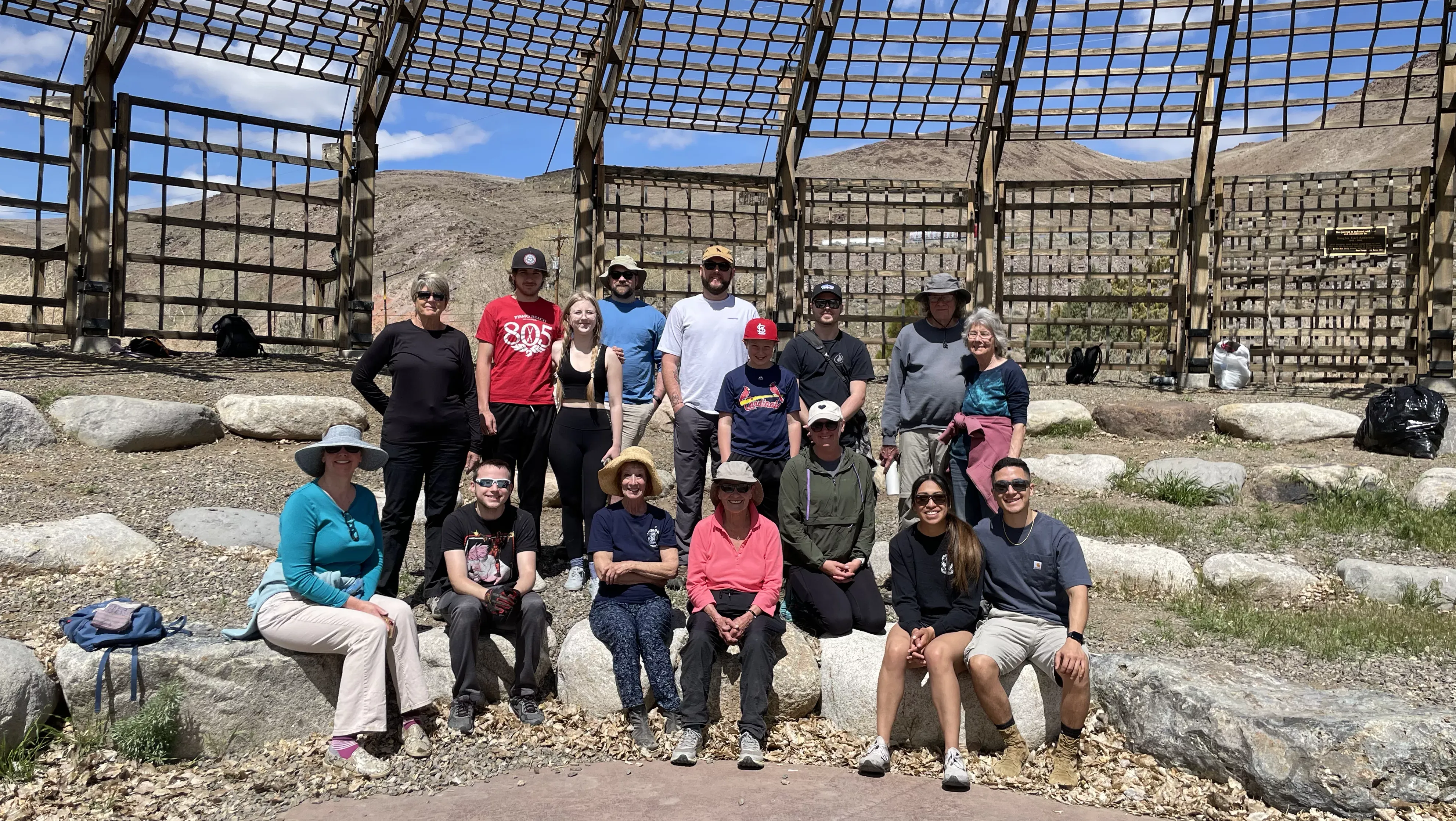 Members of the sangha gathered for a group photo during the Eco River Walk in Reno, Nevada.