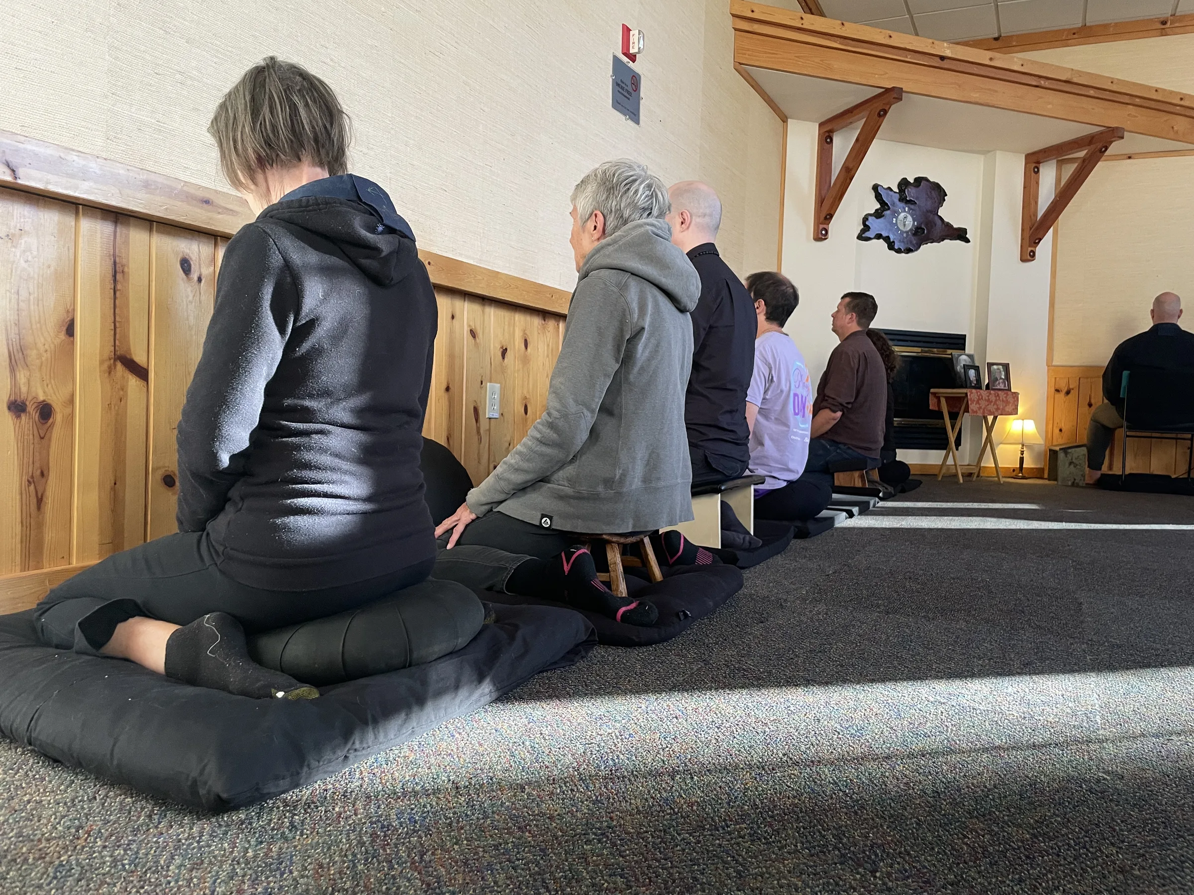Members of Facing the Mountain gathered for zazen during the fall retreat at Zephyr Point in Lake Tahoe, Nevada.
